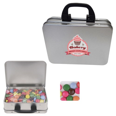 Picture of SUITCASE TIN with Chocos in Silver