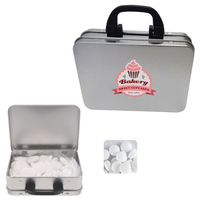 Picture of SUITCASE TIN with Dextrose Mints in Silver