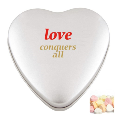 Picture of LARGE HEART TIN with Heart Sweets in Silver.