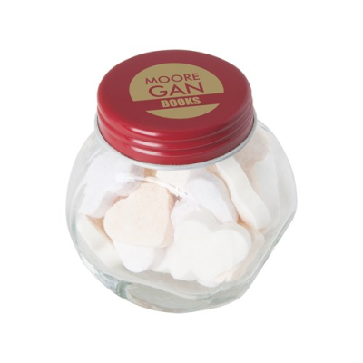 Picture of SMALL GLASS JAR with Mints in Red.