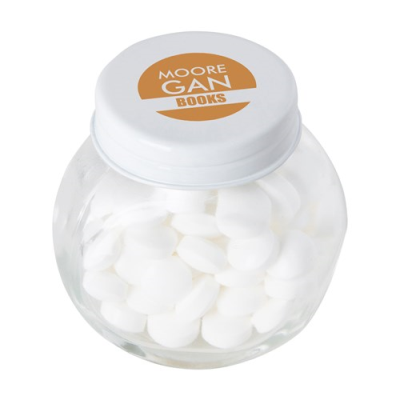 Picture of SMALL GLASS JAR with Mints in White.