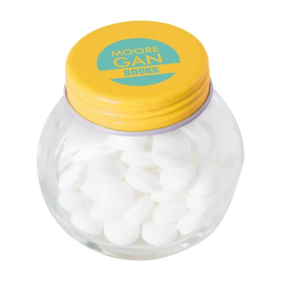 Picture of SMALL GLASS JAR with Mints in Yellow.