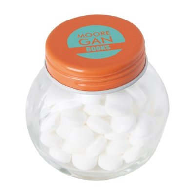 Picture of SMALL GLASS JAR with Mints in Orange.