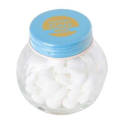 Picture of SMALL GLASS JAR with Mints in Light Blue.