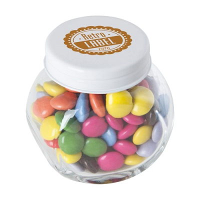 Picture of SMALL GLASS JAR with Milk Chocos in White