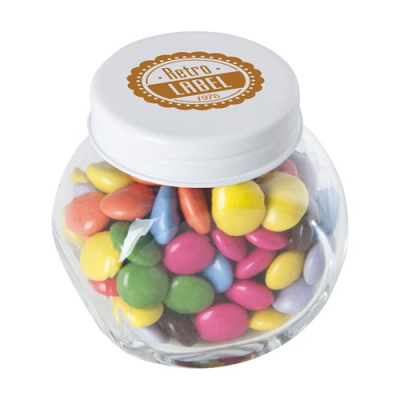 Picture of SMALL GLASS JAR with Milk Chocos in White.