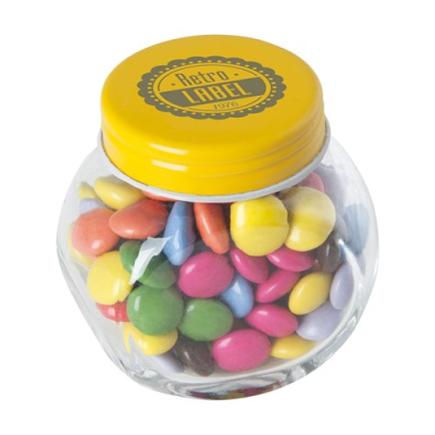 Picture of SMALL GLASS JAR with Milk Chocos in Yellow