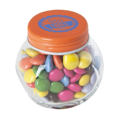 Picture of SMALL GLASS JAR with Milk Chocos in Orange