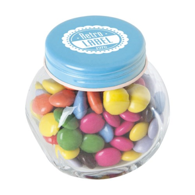 Picture of SMALL GLASS JAR with Milk Chocos in Light Blue