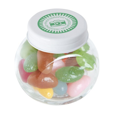 Picture of SMALL GLASS JAR with Jelly Beans in White.