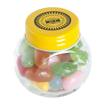 Picture of SMALL GLASS JAR with Jelly Beans in Yellow.