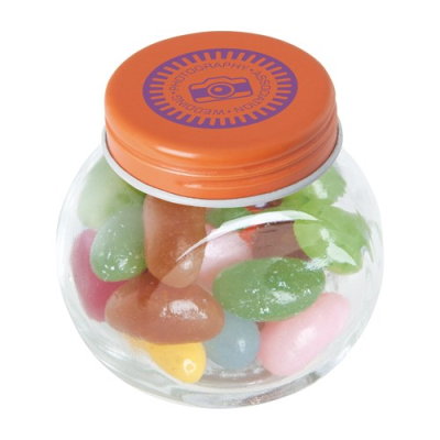 Picture of SMALL GLASS JAR with Jelly Beans in Orange