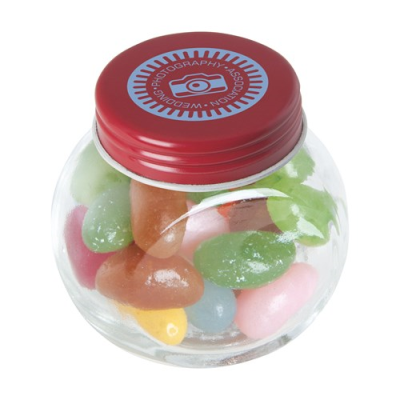 Picture of SMALL GLASS JAR with Jelly Beans in Red