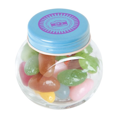 Picture of SMALL GLASS JAR with Jelly Beans in Light Blue