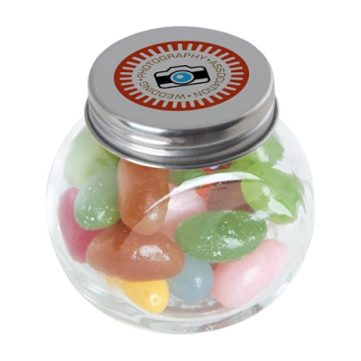 Picture of SMALL GLASS JAR with Jelly Beans in Silver.