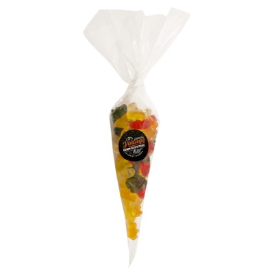 Picture of 220G SWEETS CONES with Printed Label & Filled with Gummy Bears.