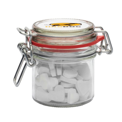 Picture of 125ML / 290G GLASS JAR FILLED with Dextrose Heart Mints