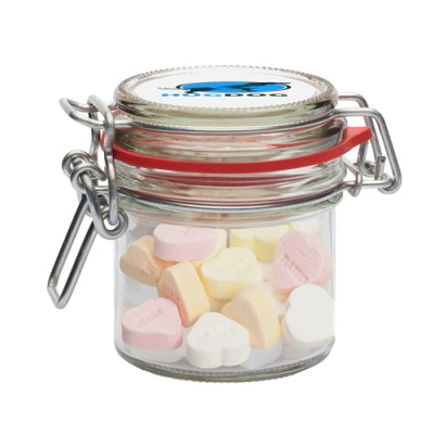 Picture of 125ML / 290G GLASS JAR FILLED with Sugar Hearts