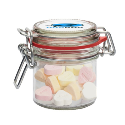 Picture of 125ML / 290G GLASS JAR FILLED with Sugar Hearts.