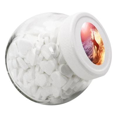 Picture of 395ML / 505G CANDY JAR with White Plastic Lid & Filled with Dextrose Heart Mints