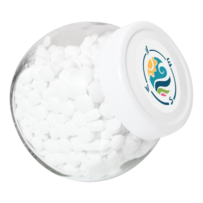 Picture of 395ML / 515G CANDY JAR with White Plastic Lid & Filled with Dextrose Mints