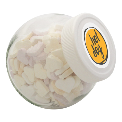 Picture of 395ML / 505G CANDY JAR with White Plastic Lid & Filled with Hearts Small