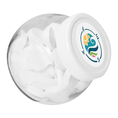 Picture of 395ML / 490G CANDY JAR with White Plastic Lid & Filled with Peppermints