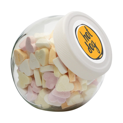 Picture of 395ML / 505G CANDY JAR with White Plastic Lid & Filled with Sugar Hearts