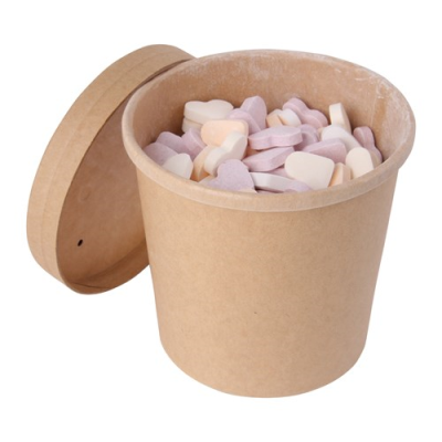 Picture of BIOBRAND KRAFT CARDBOARD CARD TUB (360ML) SUGAR HEARTS in Brown