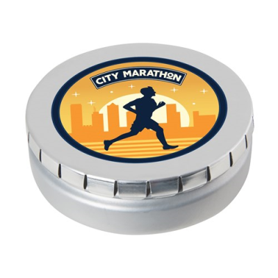 Picture of LARGE CLICK TIN with Dextrose Mints in Silver.