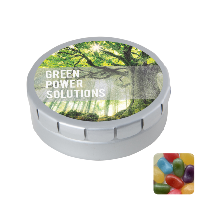 Picture of ROUND CLICK TIN with Jelly Beans in Pale Grey
