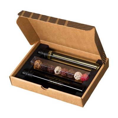 Picture of WINE & CHOCOLATE (3PC GLASS TUBE GIFTBOX) in Brown