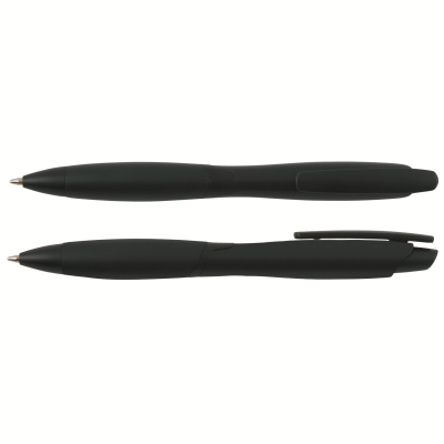 CURVY SOLID BALL PEN with Solid Colour Barrel & Black Clip in Black.