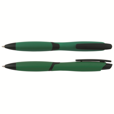 CURVY SOLID BALL PEN with Solid Colour Barrel & Black Clip in Green.