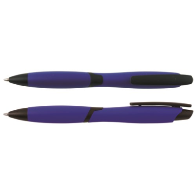 Picture of CURVY SOLID BALL PEN with Solid Colour Barrel & Black Clip in Blue.