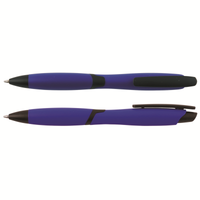 CURVY SOLID BALL PEN with Solid Colour Barrel & Black Clip in Blue.