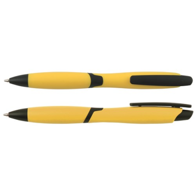 Picture of CURVY SOLID BALL PEN with Solid Colour Barrel & Black Clip in Yellow.