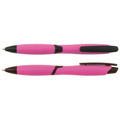Picture of CURVY SOLID BALL PEN with Solid Colour Barrel & Black Clip in Pink.