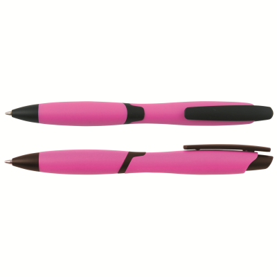 Picture of CURVY SOLID BALL PEN with Solid Colour Barrel & Black Clip in Pink