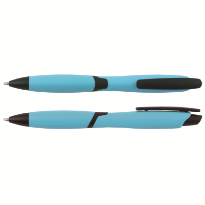 CURVY SOLID BALL PEN with Solid Colour Barrel & Black Clip in Light Blue.