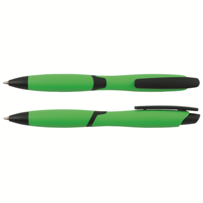 CURVY SOLID BALL PEN with Solid Colour Barrel & Black Clip in Light Green.