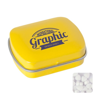 Picture of MINI HINGED MINTS TIN with Extra Strong Mints in Yellow