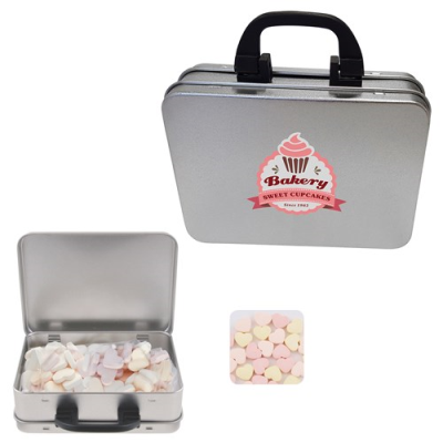 Picture of SUITCASE TIN with Small Hearts in Silver