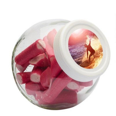 Picture of 395ML / 375G CANDY JAR with White Plastic Lid & Filled with Cherry Stick