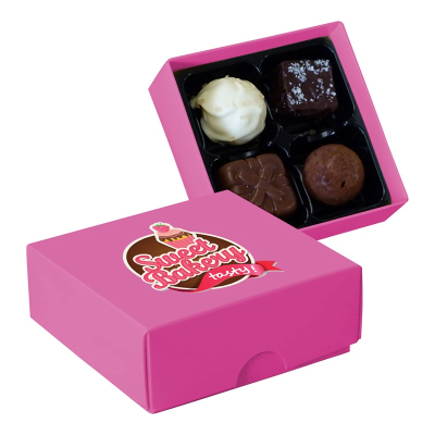 Picture of CHOCOLATE BOX with 4 Assorted Chocolate & Truffles in Pink