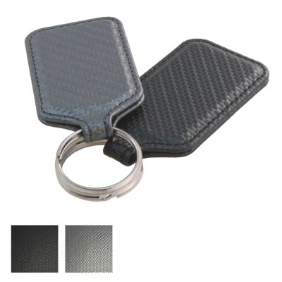 Picture of BLACK CARBON FIBRE TEXTURED PU RECTANGULAR KEYRING FOB