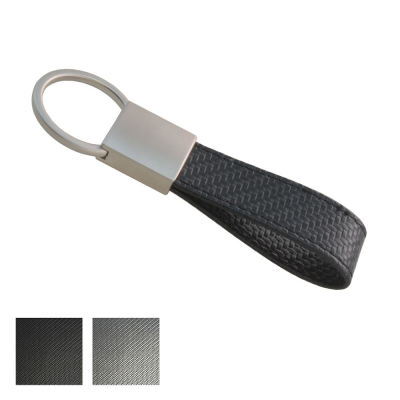 Picture of CARBON FIBRE TEXTURED PU DELUXE MINI LOOP KEYRING FOB with a Twist Action Ring.