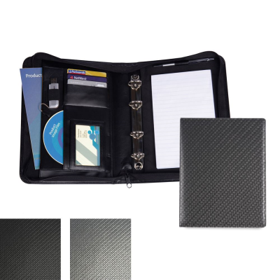 Picture of CARBON FIBRE TEXTURED PU A5 DELUXE ZIP RING BINDER.