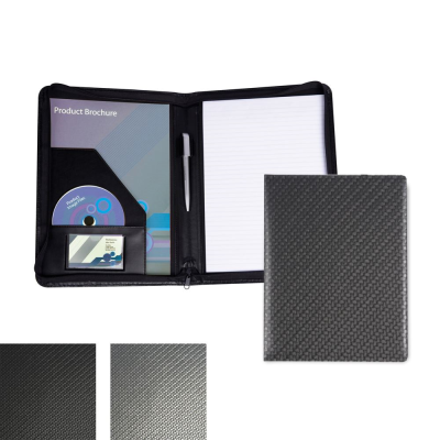 Picture of CARBON FIBRE TEXTURED PU A4 ZIP CONFERENCE FOLDER