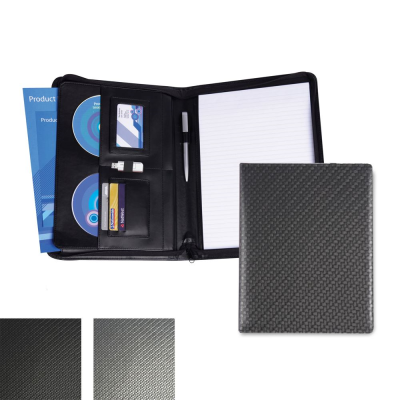 Picture of CARBON FIBRE TEXTURED PU A4 DELUXE ZIP CONFERENCE FOLDER